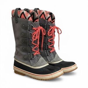 Sorel Joan Of Arctic Knit II Waterproof Rain Snow Winter Boots Gray Pink Size 8.